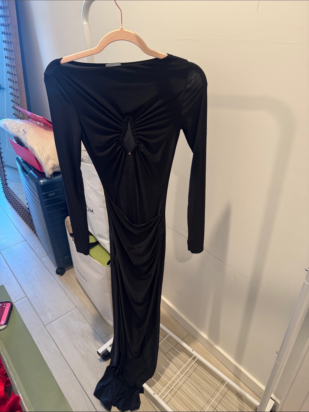 ASOS Elegant Black Long-Sleeve Ruched Cutout Maxi Dress